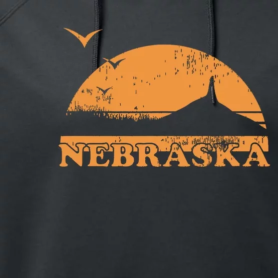 Vintage Nebraska 70s 80s Sunrise Ne Distressed Performance Fleece Hoodie