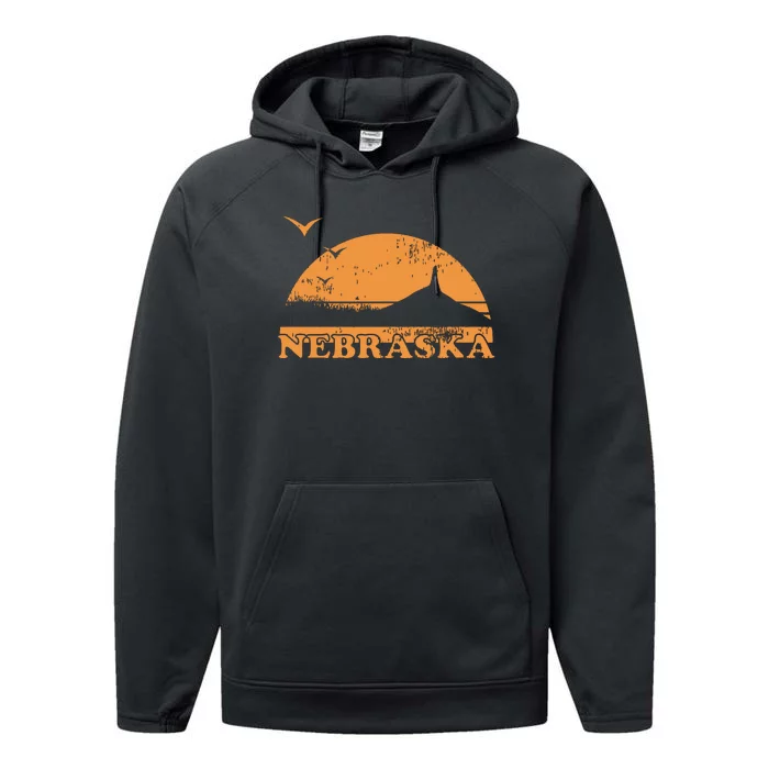 Vintage Nebraska 70s 80s Sunrise Ne Distressed Performance Fleece Hoodie