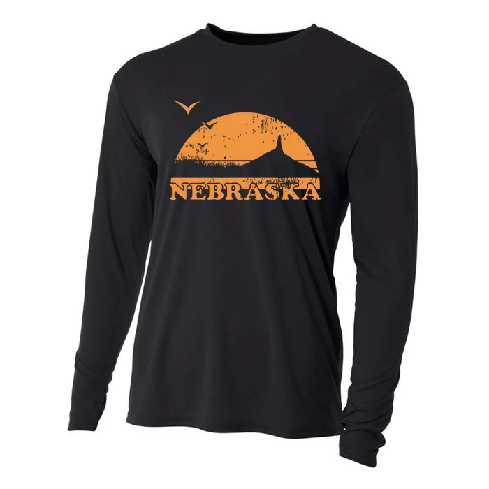 Vintage Nebraska 70s 80s Sunrise Ne Distressed Cooling Performance Long Sleeve Crew