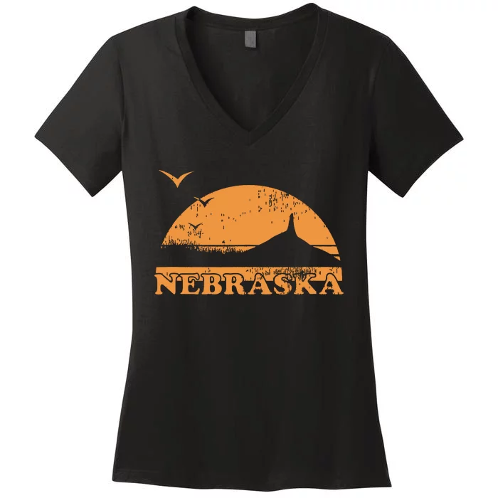 Vintage Nebraska 70s 80s Sunrise Ne Distressed Women's V-Neck T-Shirt