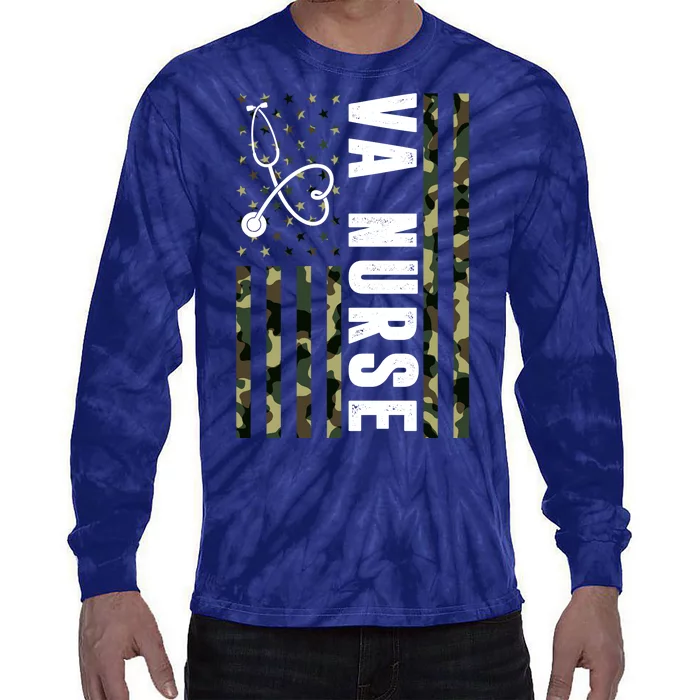 VA Nurse Army USA Flag Tie-Dye Long Sleeve Shirt