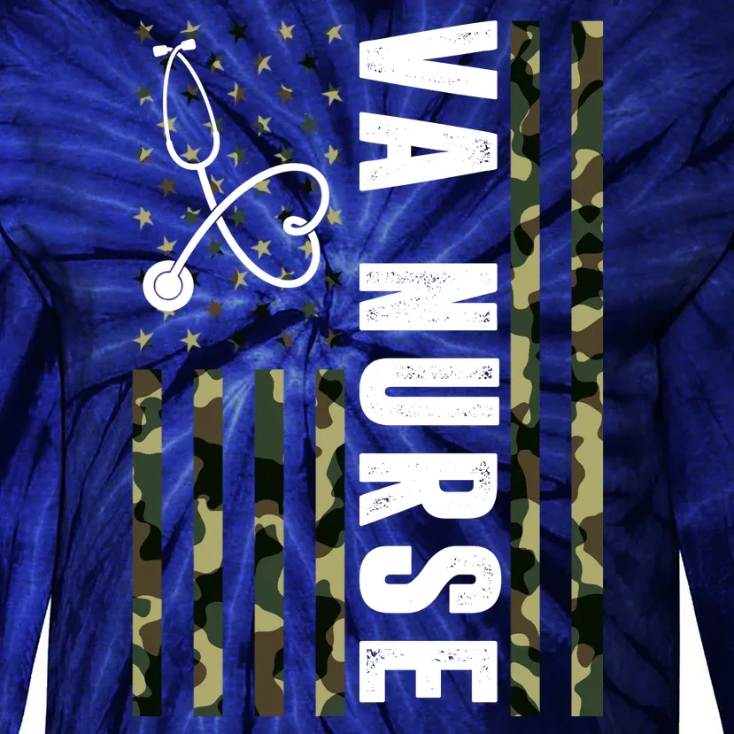 VA Nurse Army USA Flag Tie-Dye Long Sleeve Shirt