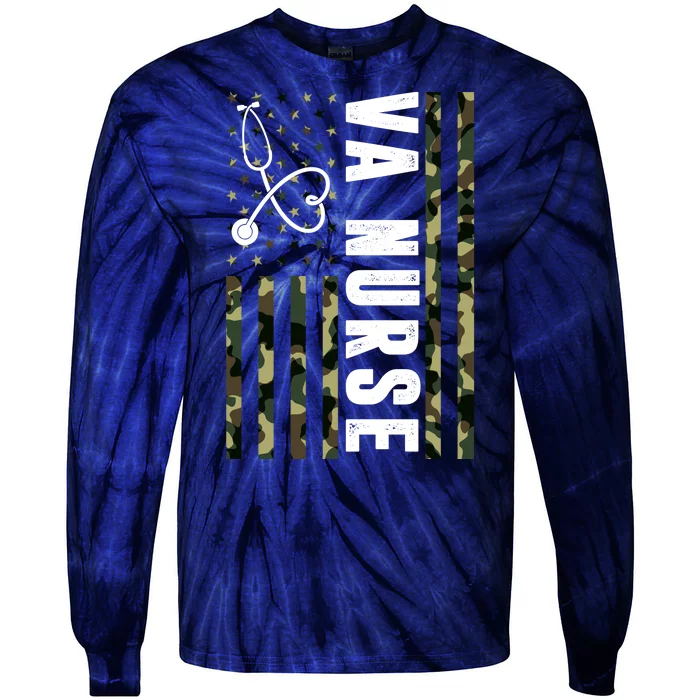 VA Nurse Army USA Flag Tie-Dye Long Sleeve Shirt