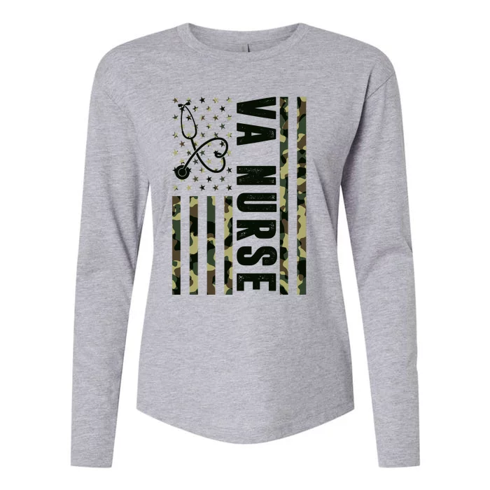 VA Nurse Army USA Flag Womens Cotton Relaxed Long Sleeve T-Shirt