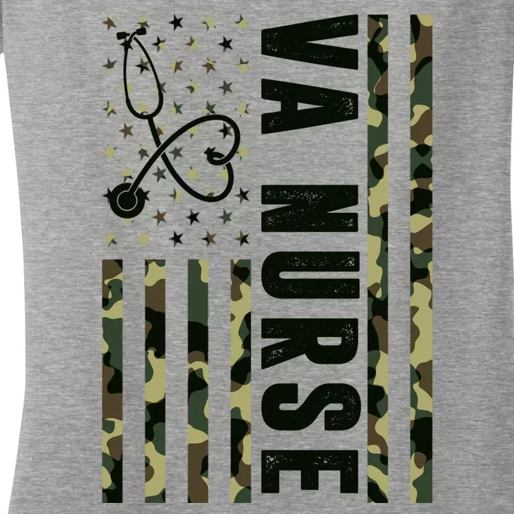 VA Nurse Army USA Flag Women's V-Neck T-Shirt