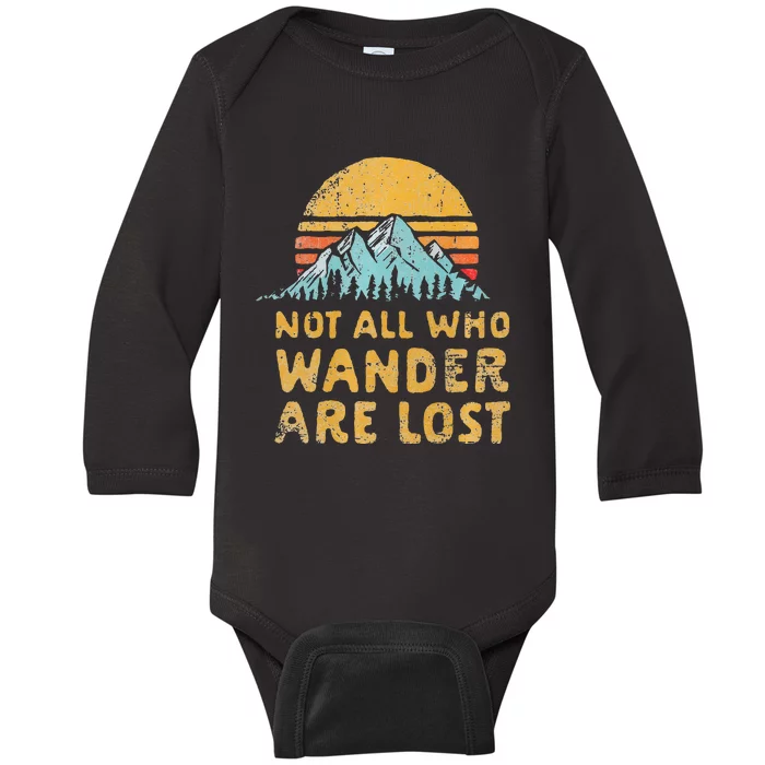 Vintage Not All Who Wander Are Lost Simple Mountains Baby Long Sleeve Bodysuit