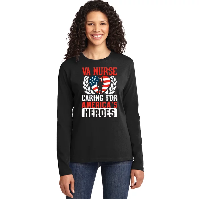 Va Nurse Americas Heros Merica Us Flag Patriot Veterans Day Ladies Long Sleeve Shirt