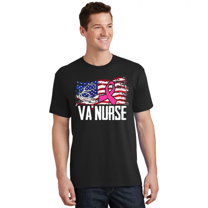 VA Nurse American Flag Breast Cancer Awareness Cool Nursing T-Shirt