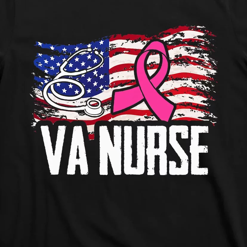 VA Nurse American Flag Breast Cancer Awareness Cool Nursing T-Shirt