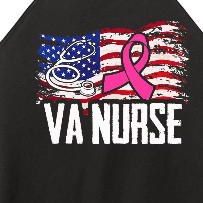 VA Nurse American Flag Breast Cancer Awareness Cool Nursing Women’s Perfect Tri Rocker Tank