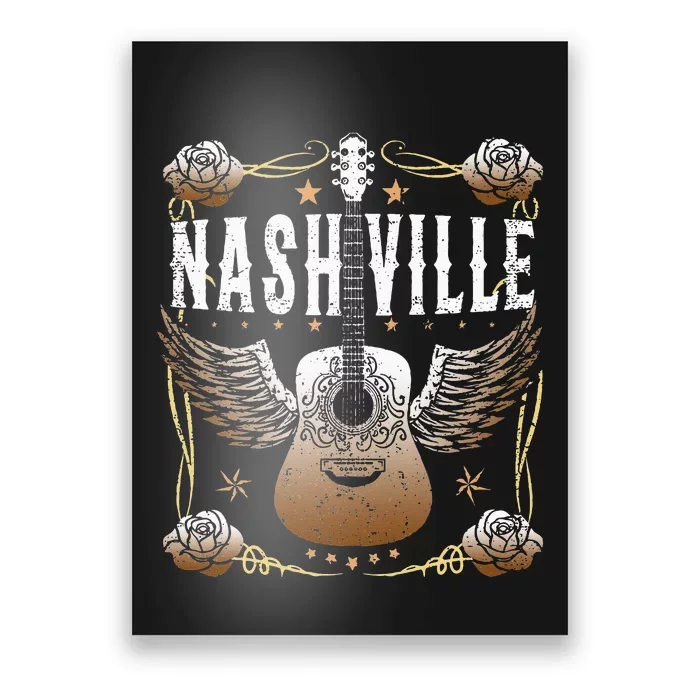 Vintage Nashville Country Music City Guitar Player Poster