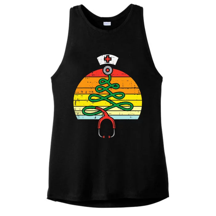 Vintage Nurse Christmas Tree Holiday Gift Ladies Tri-Blend Wicking Tank