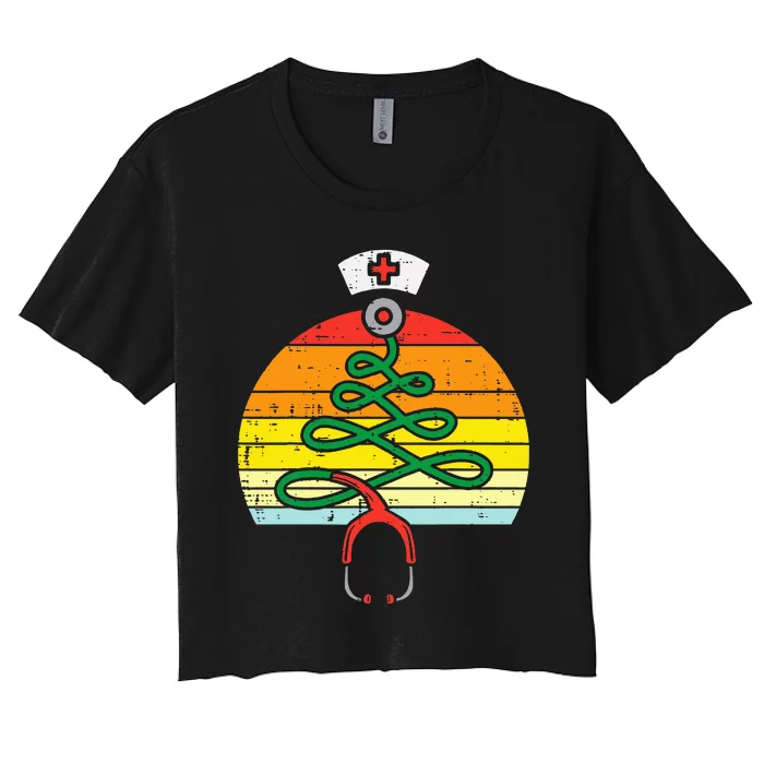 Vintage Nurse Christmas Tree Holiday Gift Women's Crop Top Tee