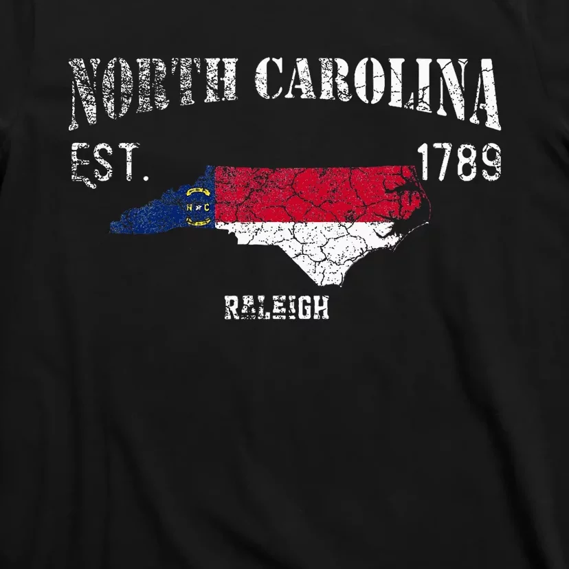 Vintage North Carolina Us State Flag And Map Raleigh T-Shirt