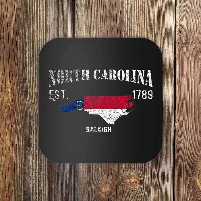 Vintage North Carolina Us State Flag And Map Raleigh Coaster