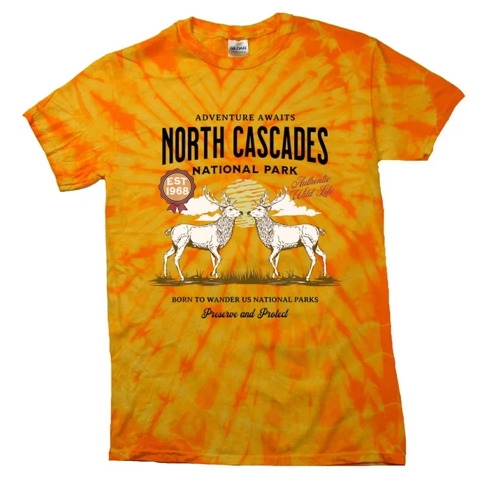 Vintage North Cascades National Park Retro Deer Washington Cool Gift Tie-Dye T-Shirt