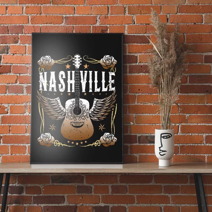 Vintage Nashville Country Music City Guitar Player Poster