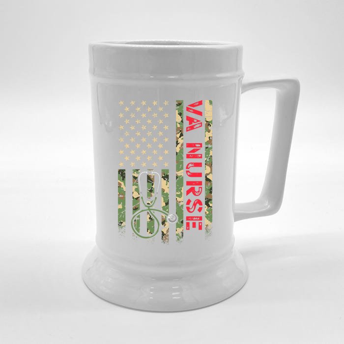 VA Nurse Camouflage American Flag Patriotic Military Hero Premium Front & Back Beer Stein