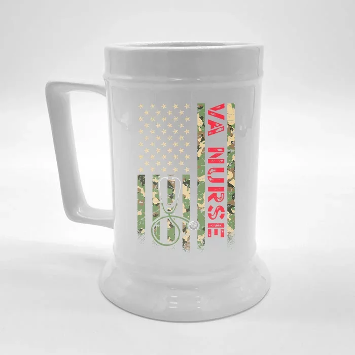 VA Nurse Camouflage American Flag Patriotic Military Hero Premium Front & Back Beer Stein