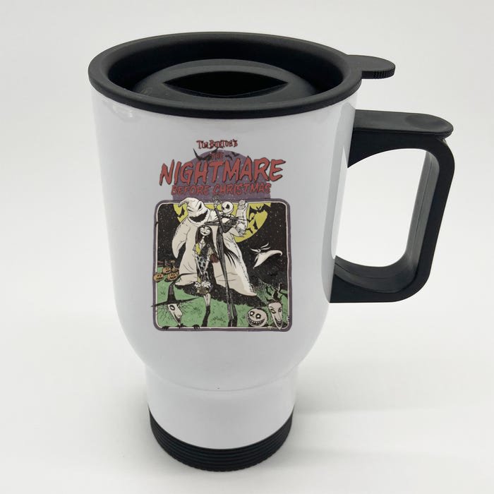 Vintage Nightmare Christmas Jack And Sally Oog!ie Boog!ie Lock Shock Barrel Front & Back Stainless Steel Travel Mug