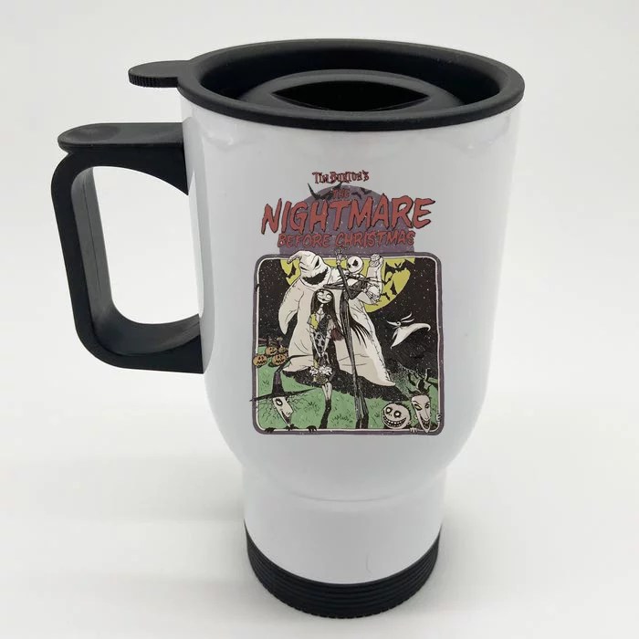 Vintage Nightmare Christmas Jack And Sally Oog!ie Boog!ie Lock Shock Barrel Front & Back Stainless Steel Travel Mug