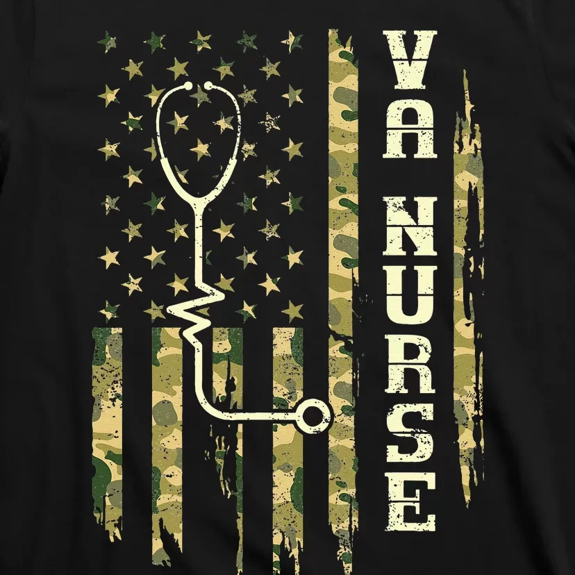 VA Nurse Camouflage American Flag Patriotic Medical Worker T-Shirt