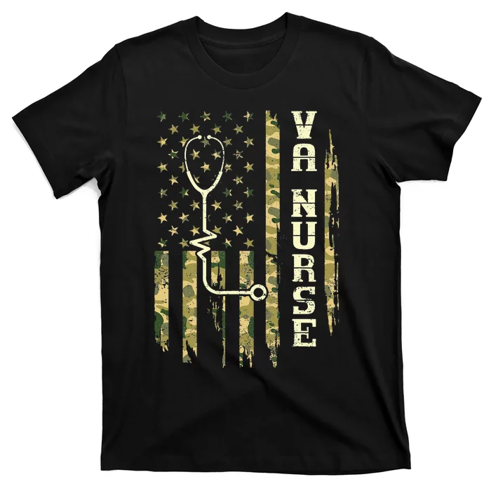 VA Nurse Camouflage American Flag Patriotic Medical Worker T-Shirt