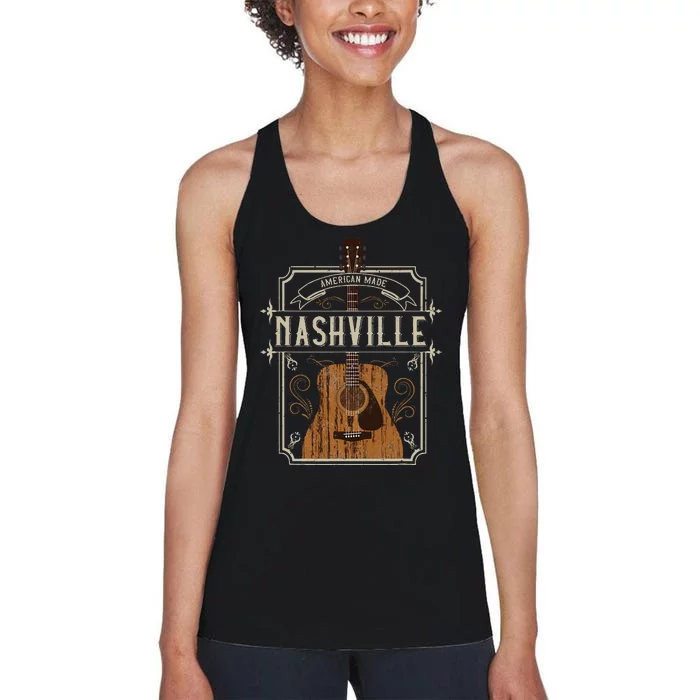 Vintage Nashville Country Music Guitar Player Souvenirs Women's Racerback Tank