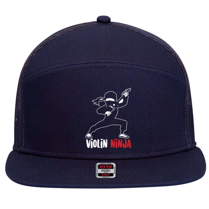 Violin Ninja Cute Violinist Musician Funny Music Player Gift 7 Panel Mesh Trucker Snapback Hat