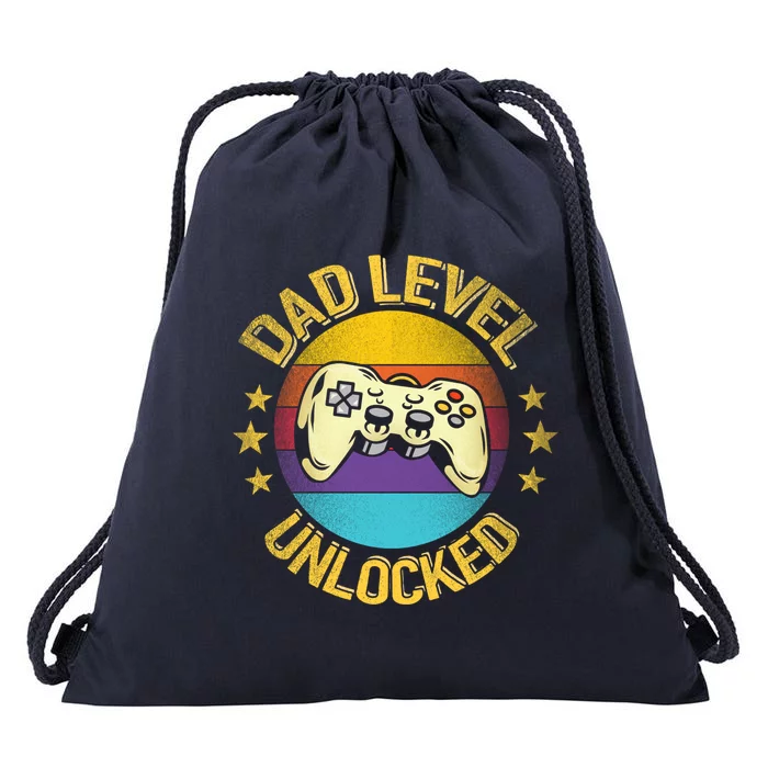 Vintage New Dad Level Unlocked Day For Gamer Funny Gift Drawstring Bag