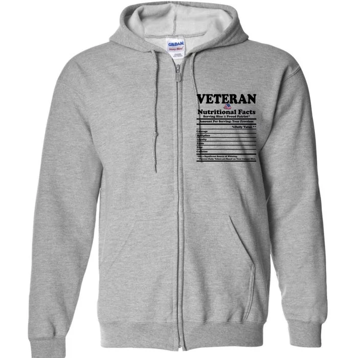 Veteran Nutritional Facts Proud Patriot Full Zip Hoodie