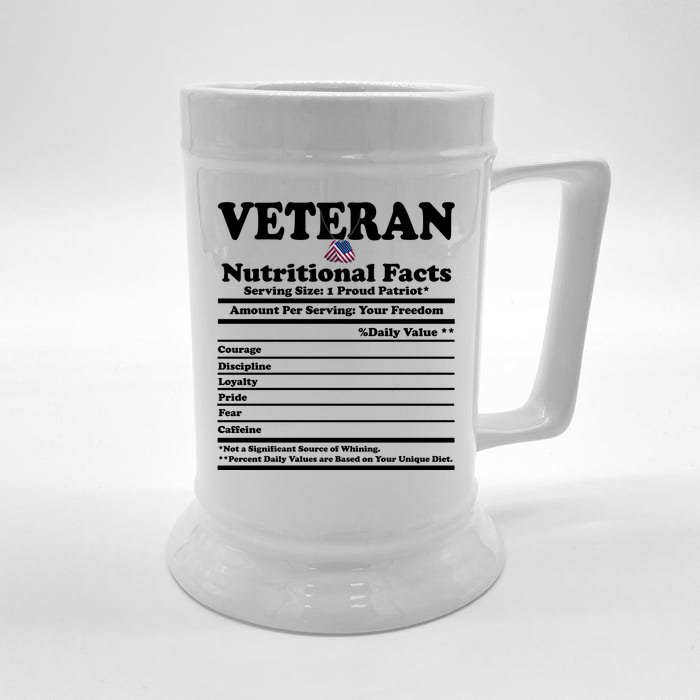 Veteran Nutritional Facts Proud Patriot Front & Back Beer Stein