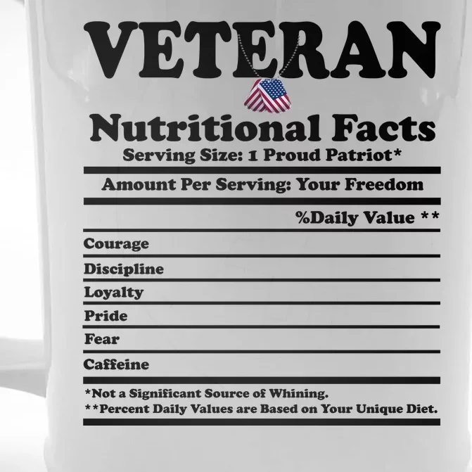 Veteran Nutritional Facts Proud Patriot Front & Back Beer Stein