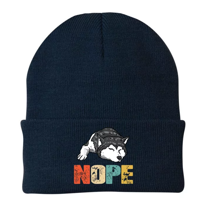 Vintage Nope Funny Siberian Husky Dog Lover Knit Cap Winter Beanie