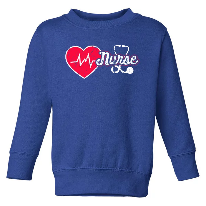 Vintage Nurse Graphic Heart Stethoscope And Heartbeat Cool Gift Toddler Sweatshirt