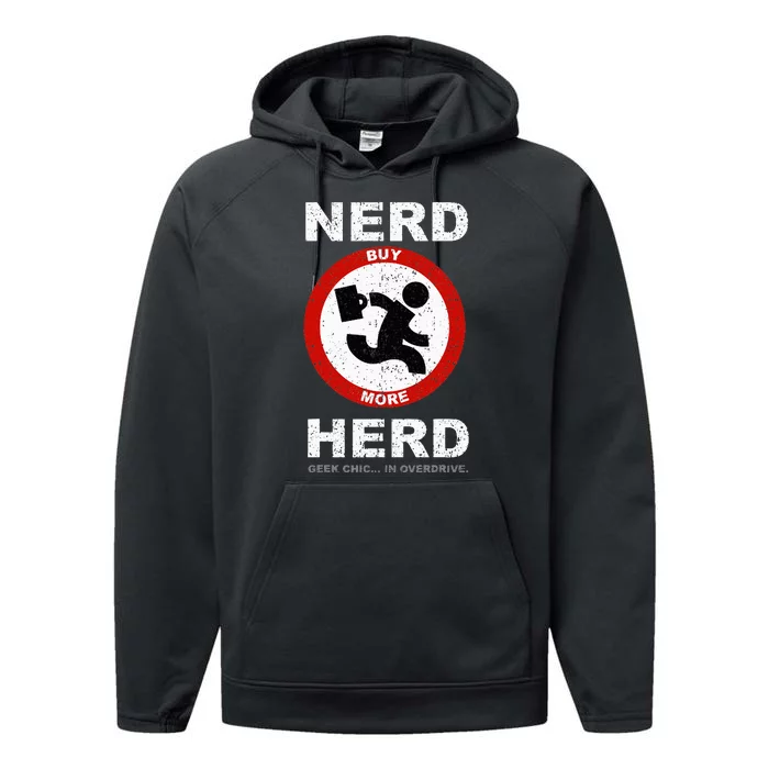 Vintage Nerd Herd Geek Chic In Overdrive Performance Fleece Hoodie