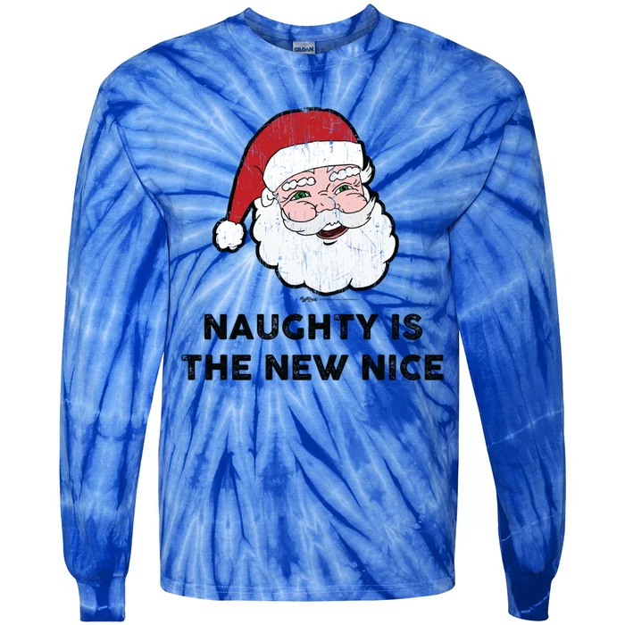 Vintage Naughty Is The New Nice Santa Christmas Design Gift Tie-Dye Long Sleeve Shirt