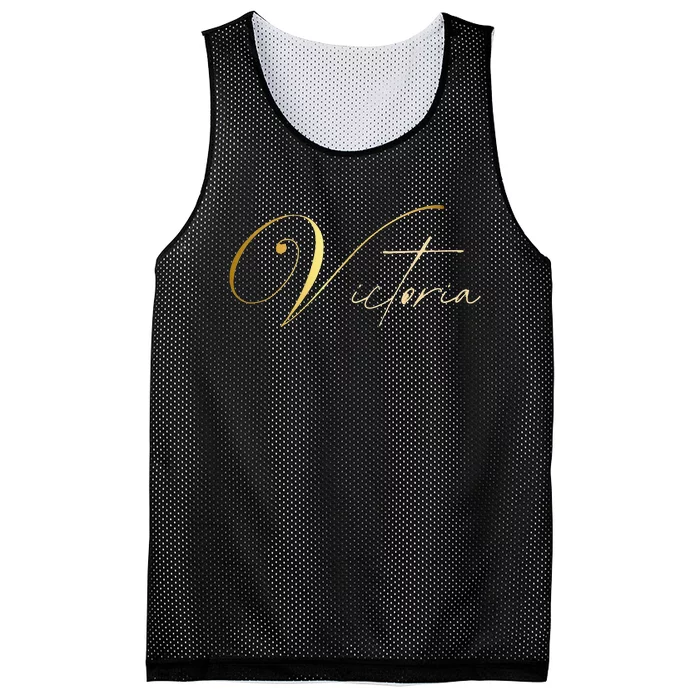 Victoria Name In Elegant Golden Letters Mesh Reversible Basketball Jersey Tank