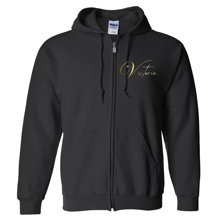 Victoria Name In Elegant Golden Letters Full Zip Hoodie