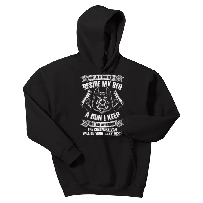 Vintage Now I Lay Me Down To Sleep Beside My Bed A Gun Kids Hoodie