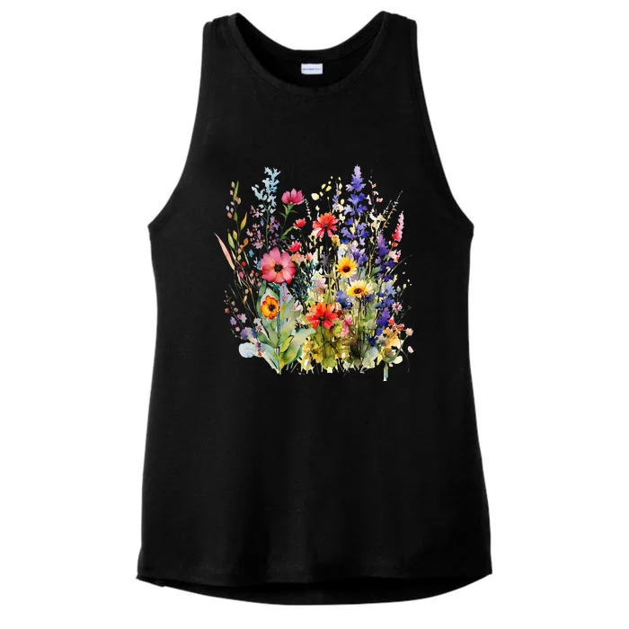 Vintage Nature Lover Botanical Floral Aesthetic Wildflowers Ladies Tri-Blend Wicking Tank