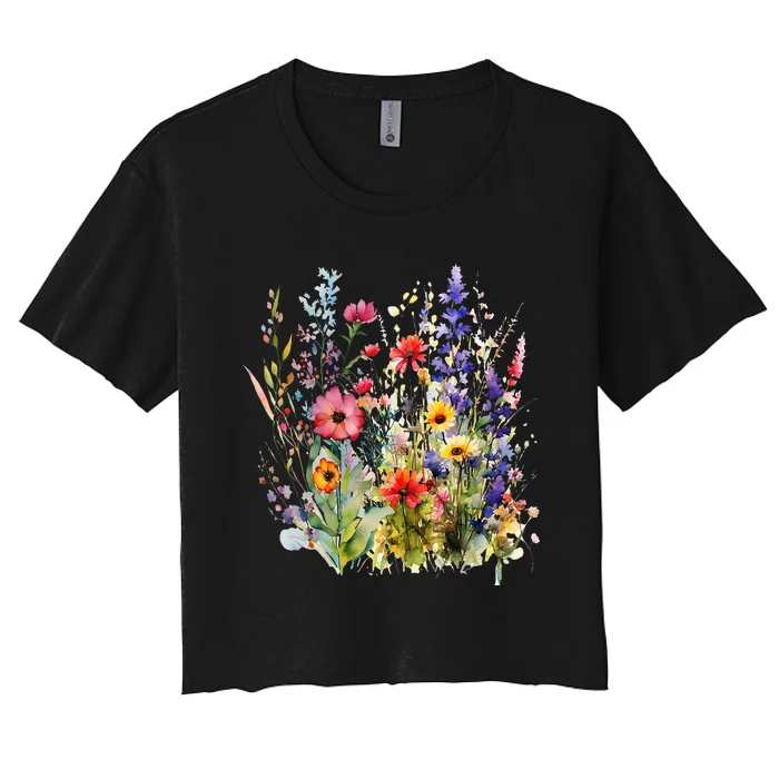 Vintage Nature Lover Botanical Floral Aesthetic Wildflowers Women's Crop Top Tee