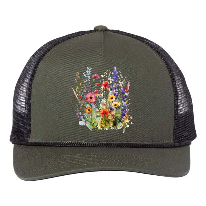 Vintage Nature Lover Botanical Floral Aesthetic Wildflowers Retro Rope Trucker Hat Cap