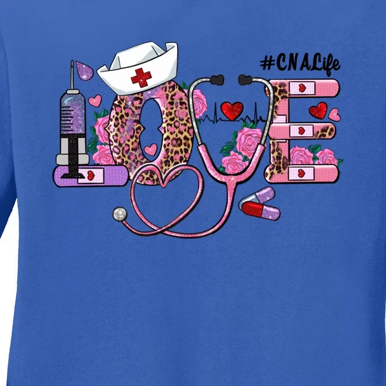 Valentine Nurse Love Hearts Plaid Leopard Cna Nurse Life Gift Ladies Long Sleeve Shirt