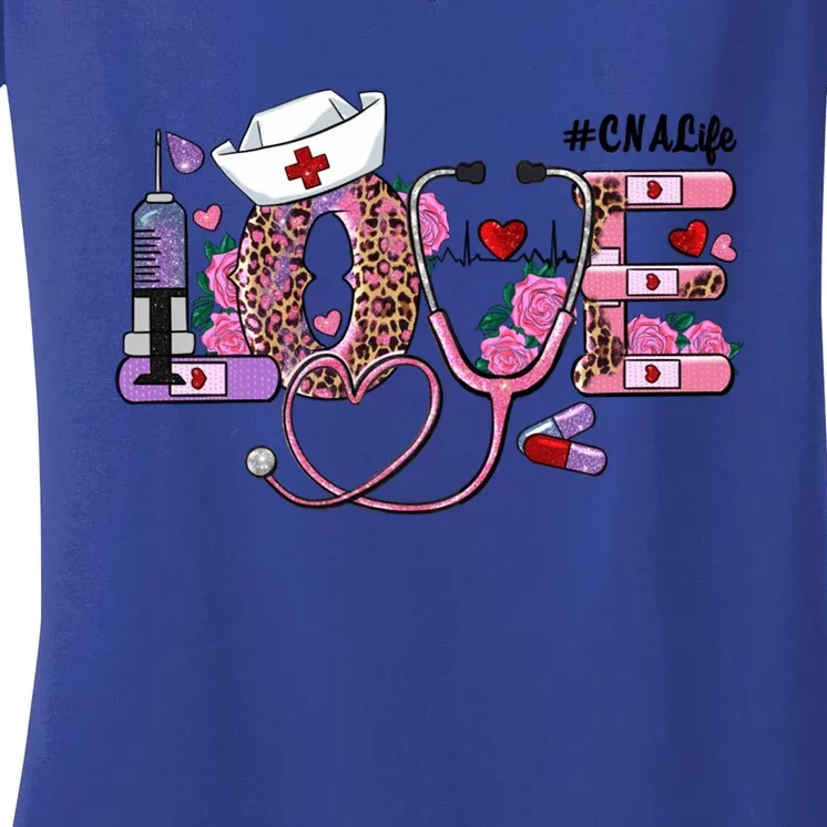 Valentine Nurse Love Hearts Plaid Leopard Cna Nurse Life Gift Women's V-Neck T-Shirt