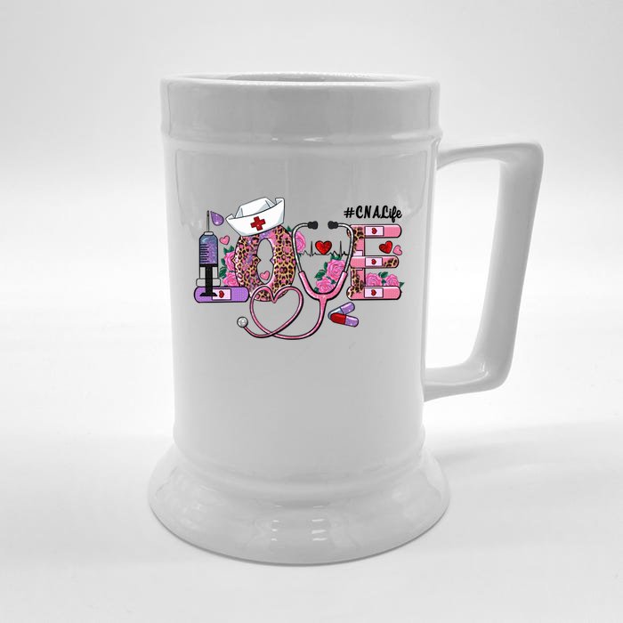 Valentine Nurse Love Hearts Plaid Leopard Cna Nurse Life Gift Front & Back Beer Stein