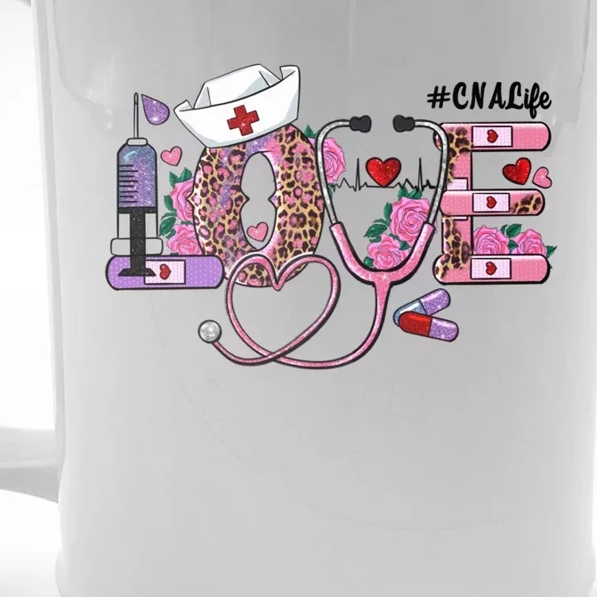 Valentine Nurse Love Hearts Plaid Leopard Cna Nurse Life Gift Front & Back Beer Stein