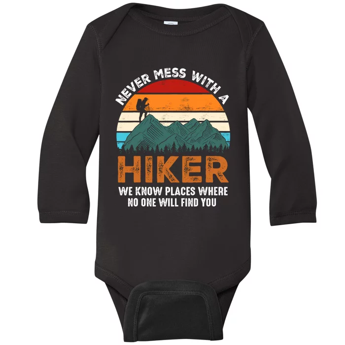 Vintage Never Mess With A Hiker Hiking Funny Hikers Baby Long Sleeve Bodysuit