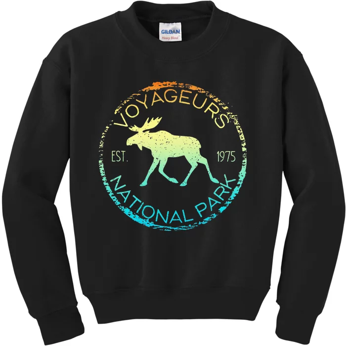 Voyageurs National Park Minnesota Retro Moose Hiker Souvenir Kids Sweatshirt