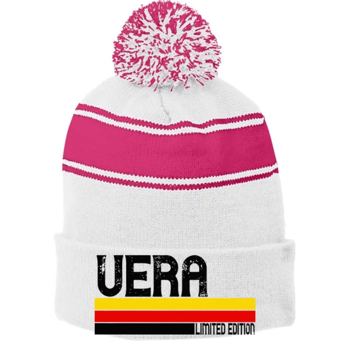 Vera Name Personalized Stripe Pom Pom Beanie